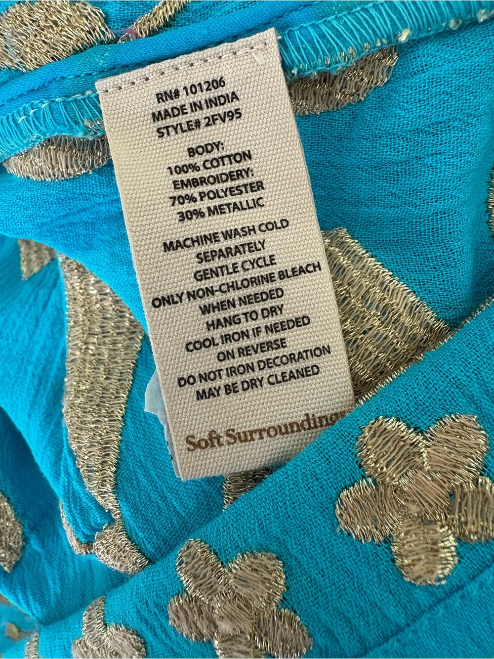 NEW Soft Surroundings Zaneta turquoise and metallic gold embroidered dress - Picture 8 of 8